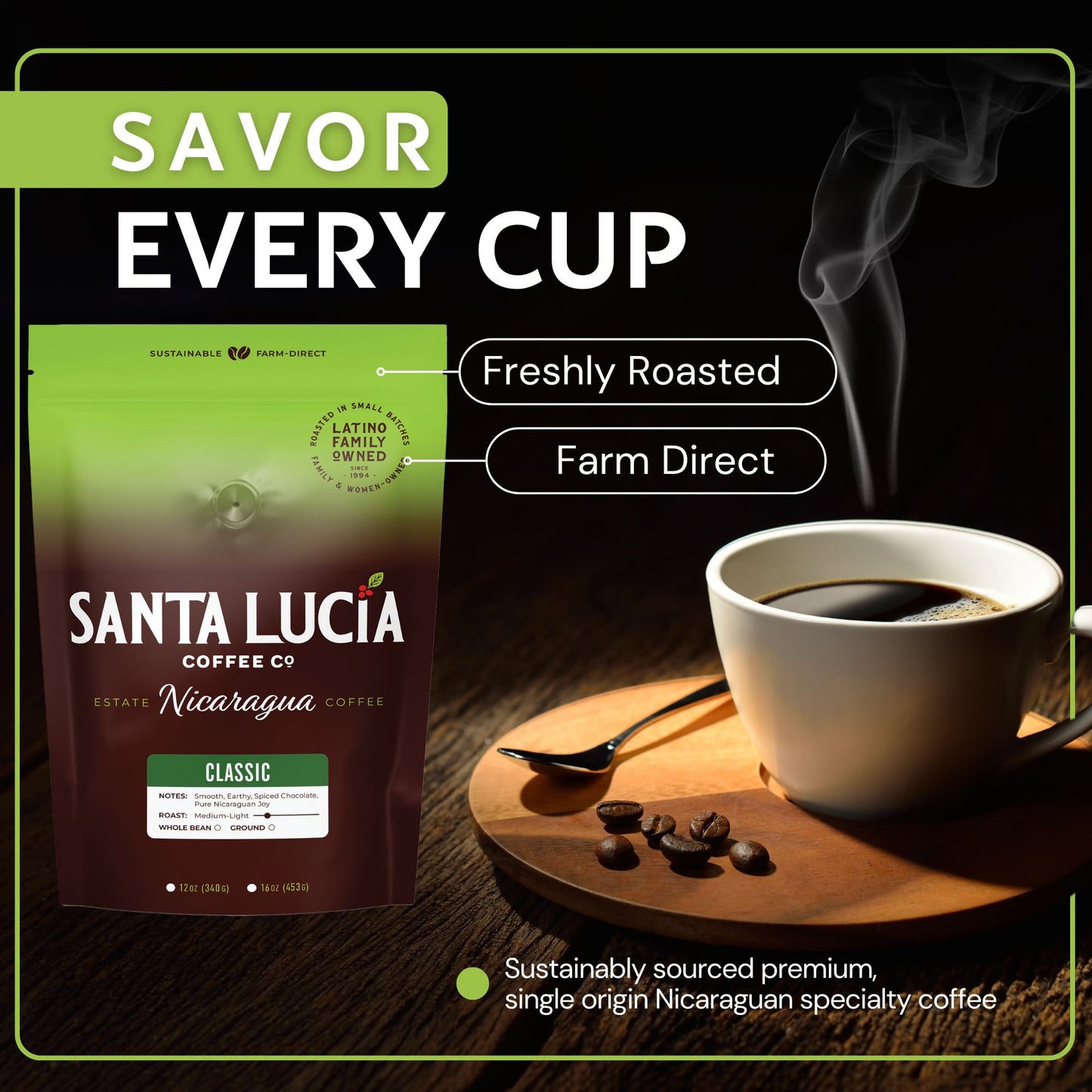 Santa Lucia Coffee's Premium Single Origin Nicaraguan Classic Roast Coffee