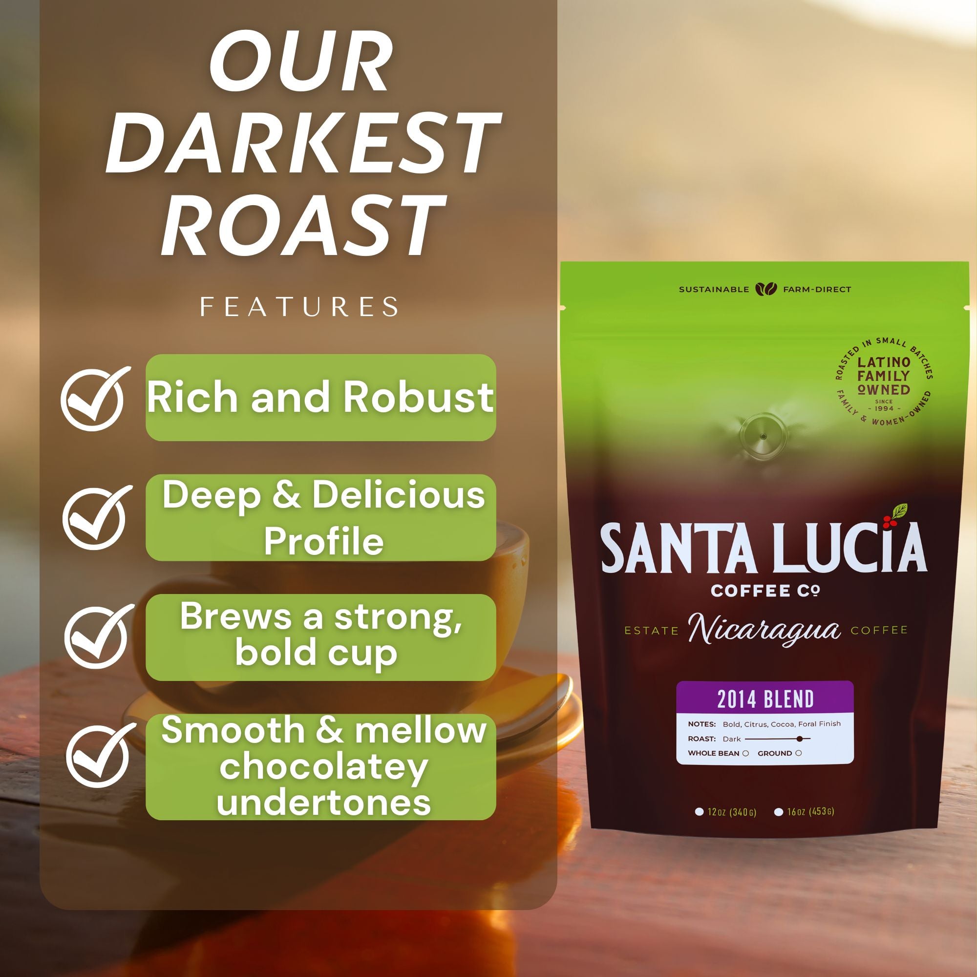 3 Pounds 2014 Deep Roast Blend Coffee - Santa Lucia Coffee