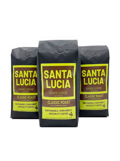 Three 16 ounce bags of Santa Lucia Estate Coffee's Premium Classic Roast Coffee