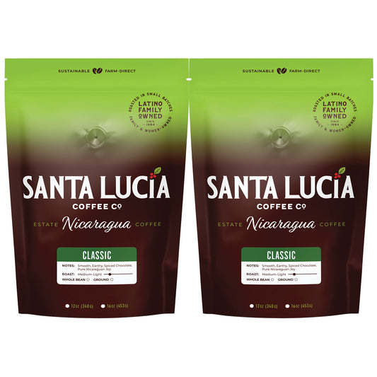 Two 16 ounce bag of Santa Lucia Coffee's Premium Single Origin Nicaraguan Classic Roast Coffee