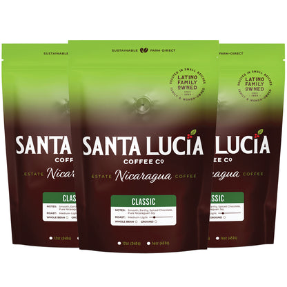 Three 16 ounce bag of Santa Lucia Coffee's Premium Single Origin Nicaraguan Classic Roast Coffee