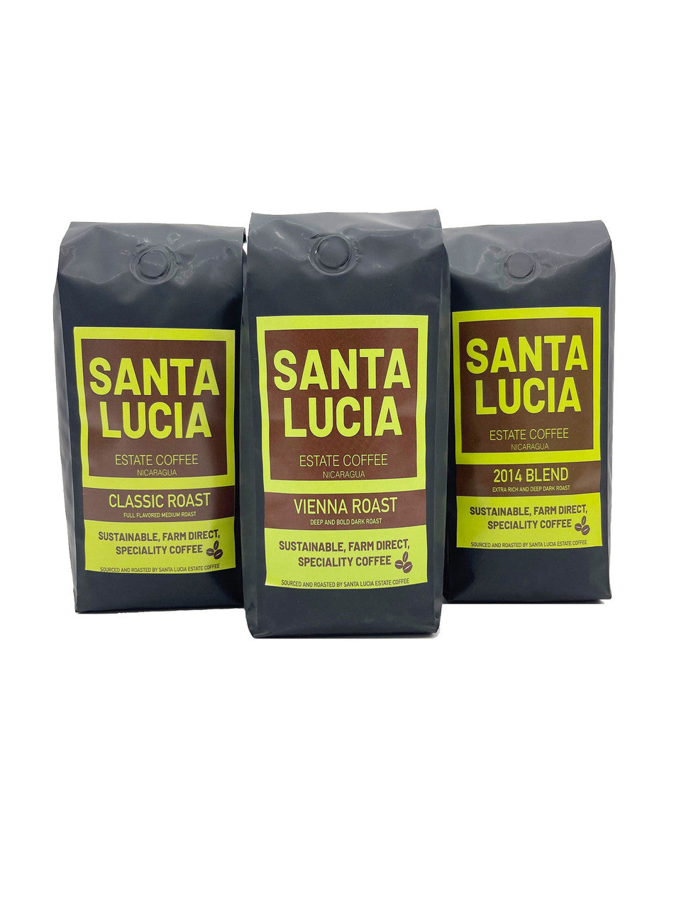 The Coffee Sampler: One 16 oz. of our three Premium Nicaraguan Roasts: Classic, Vienna & 2014 Roast Coffee