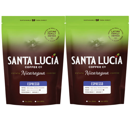 Two 16 ounce bag of Santa Lucia Coffee's Premium Single Origin Nicaraguan Espresso Roast Coffee