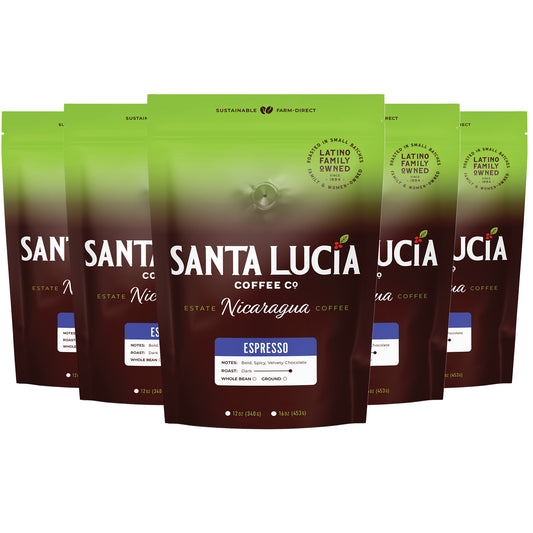 Five 16 ounce bag of Santa Lucia Coffee's Premium Single Origin Nicaraguan Espresso Roast Coffee