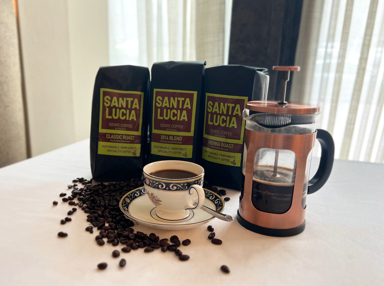 Santa Lucia 3 Pound Coffee Sampler With 4 Cup French Press