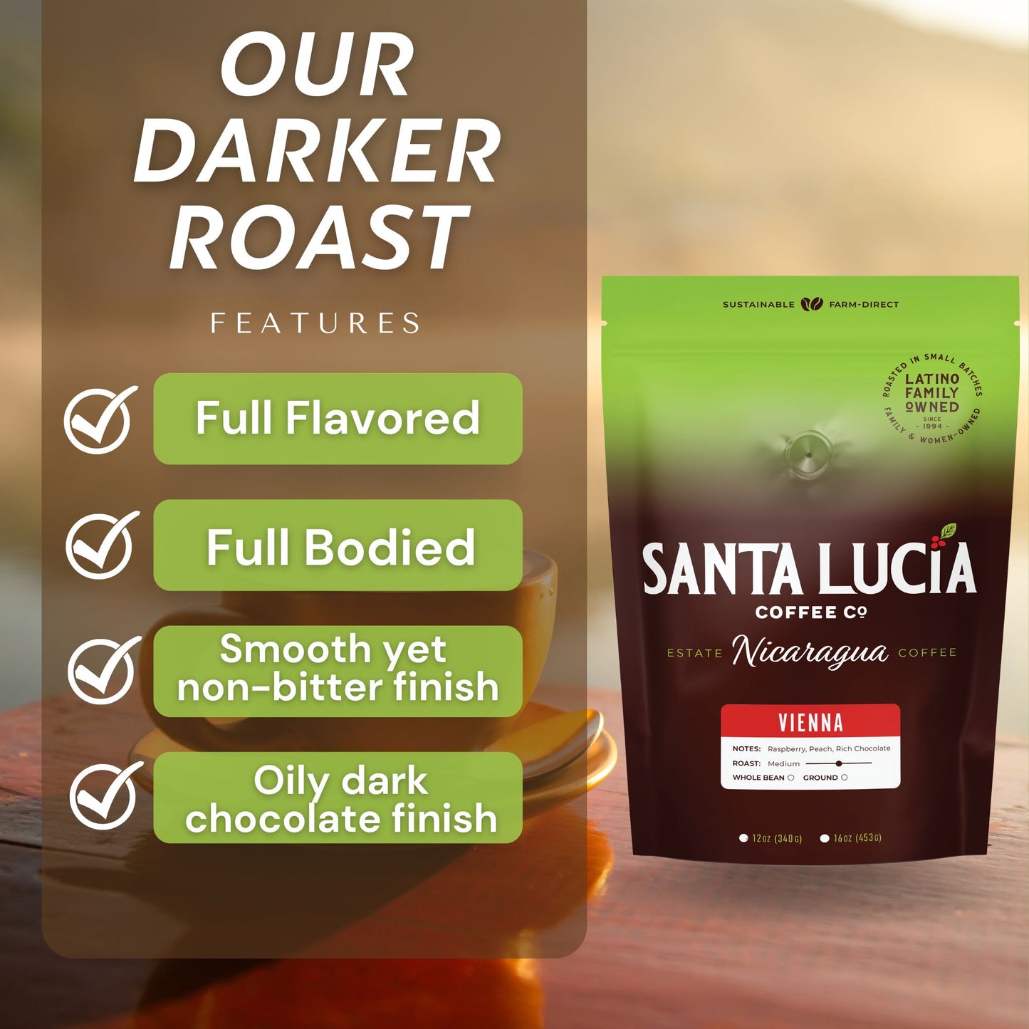 Santa Lucia Coffee's Premium Single Origin Nicaraguan Vienna Roast Coffee