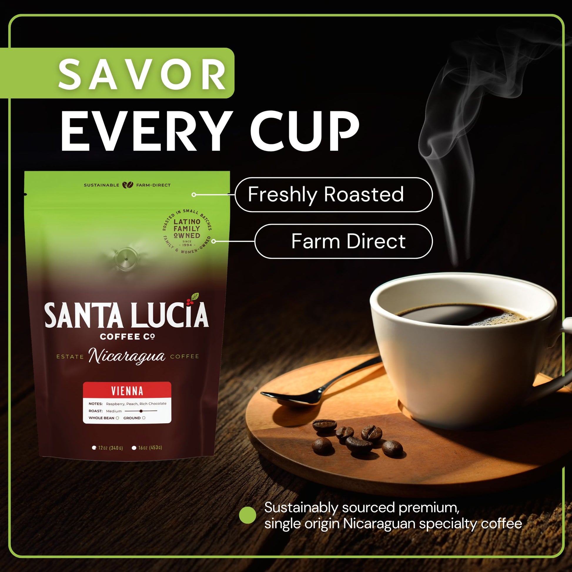 Santa Lucia Coffee's Premium Single Origin Nicaraguan Vienna Roast Coffee