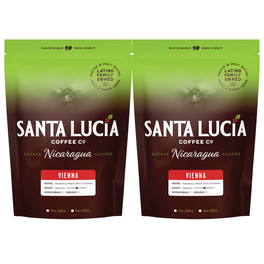 Two 16 ounce bag of Santa Lucia Coffee's Premium Single Origin Nicaraguan Vienna Roast Coffee