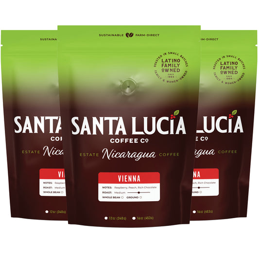 Three 16 ounce bag of Santa Lucia Coffee's Premium Single Origin Nicaraguan Vienna Roast Coffee