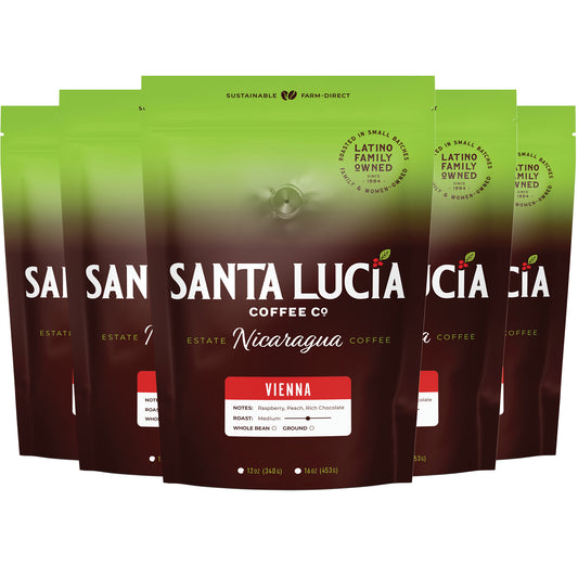 Five 16 ounce bag of Santa Lucia Coffee's Premium Single Origin Nicaraguan Vienna Roast Coffee